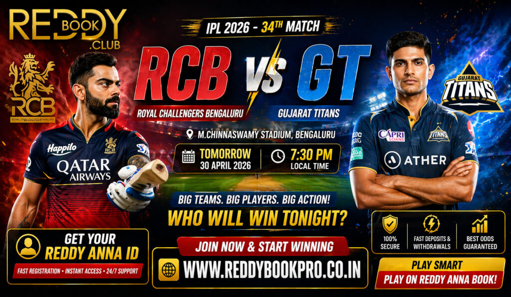 Reddy Anna Book Betting RCB vs GT IPL 2026 34th Match